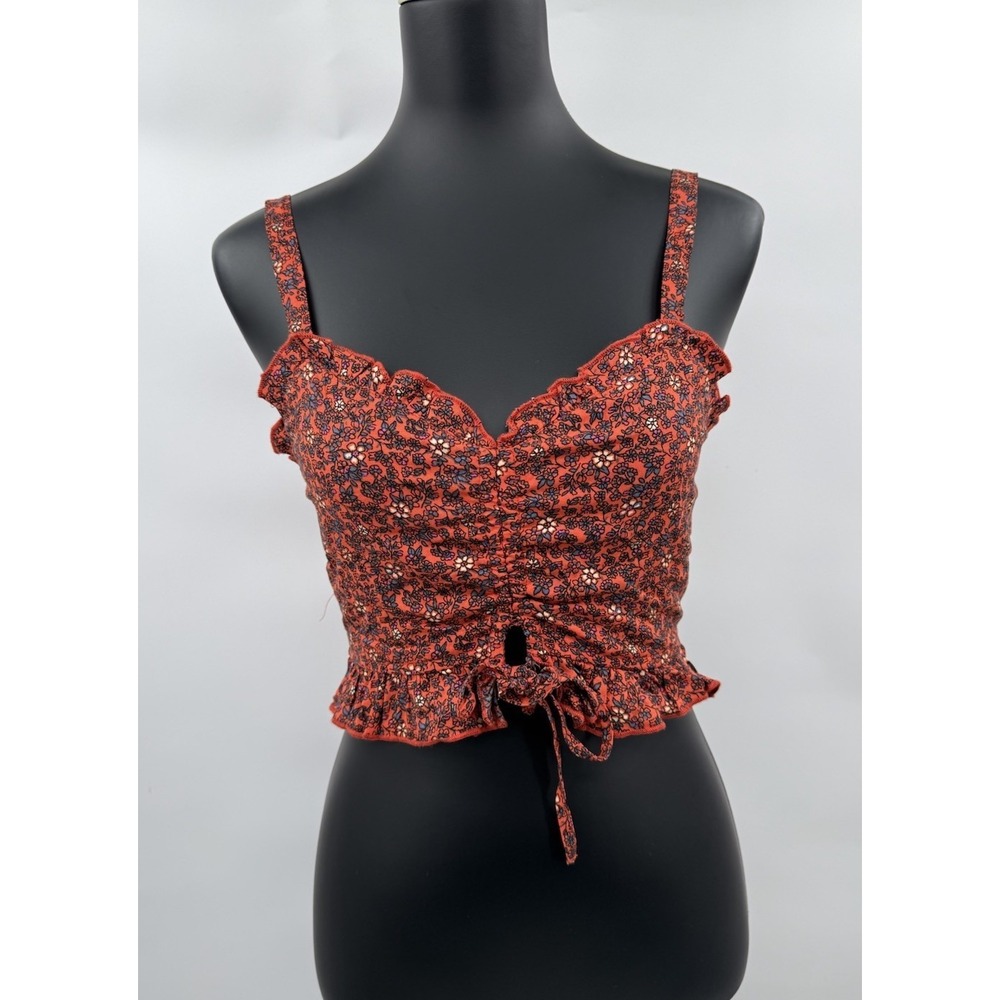 B.O.G Collective Women Orange Floral Smocked Crop Top Ruffle‎ Sweetheart  Medium